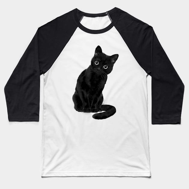 Spooky Cute Black Cat Baseball T-Shirt by LauraGraves